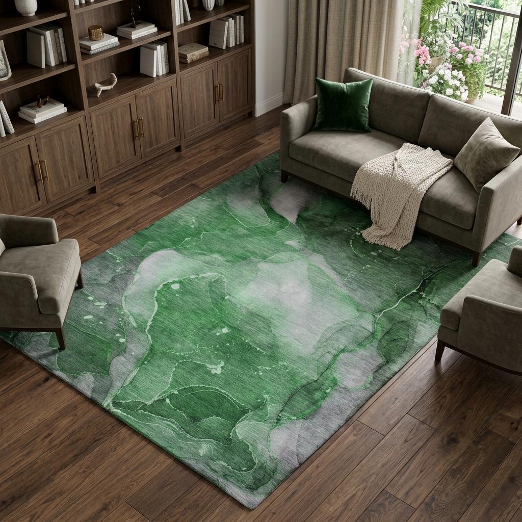 10' X 14' Emerald And Green Abstract Shag Washable Area Rug With UV Protection - HomeRoots - Flyclothing LLC