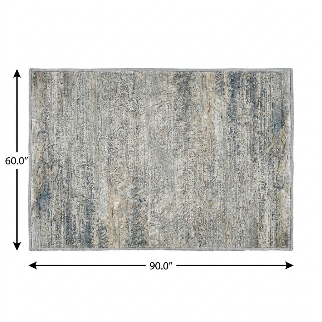 5' X 8' Sky Blue And Blue Abstract Shag Washable Area Rug With UV Protection - HomeRoots - Flyclothing LLC