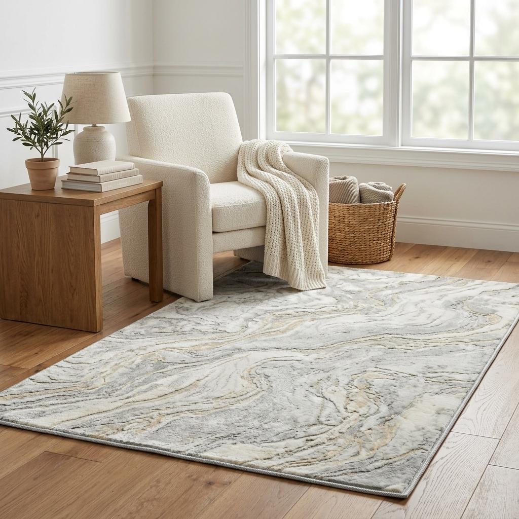 5' X 8' Sky Blue And Blue Abstract Shag Washable Area Rug With UV Protection - HomeRoots - Flyclothing LLC