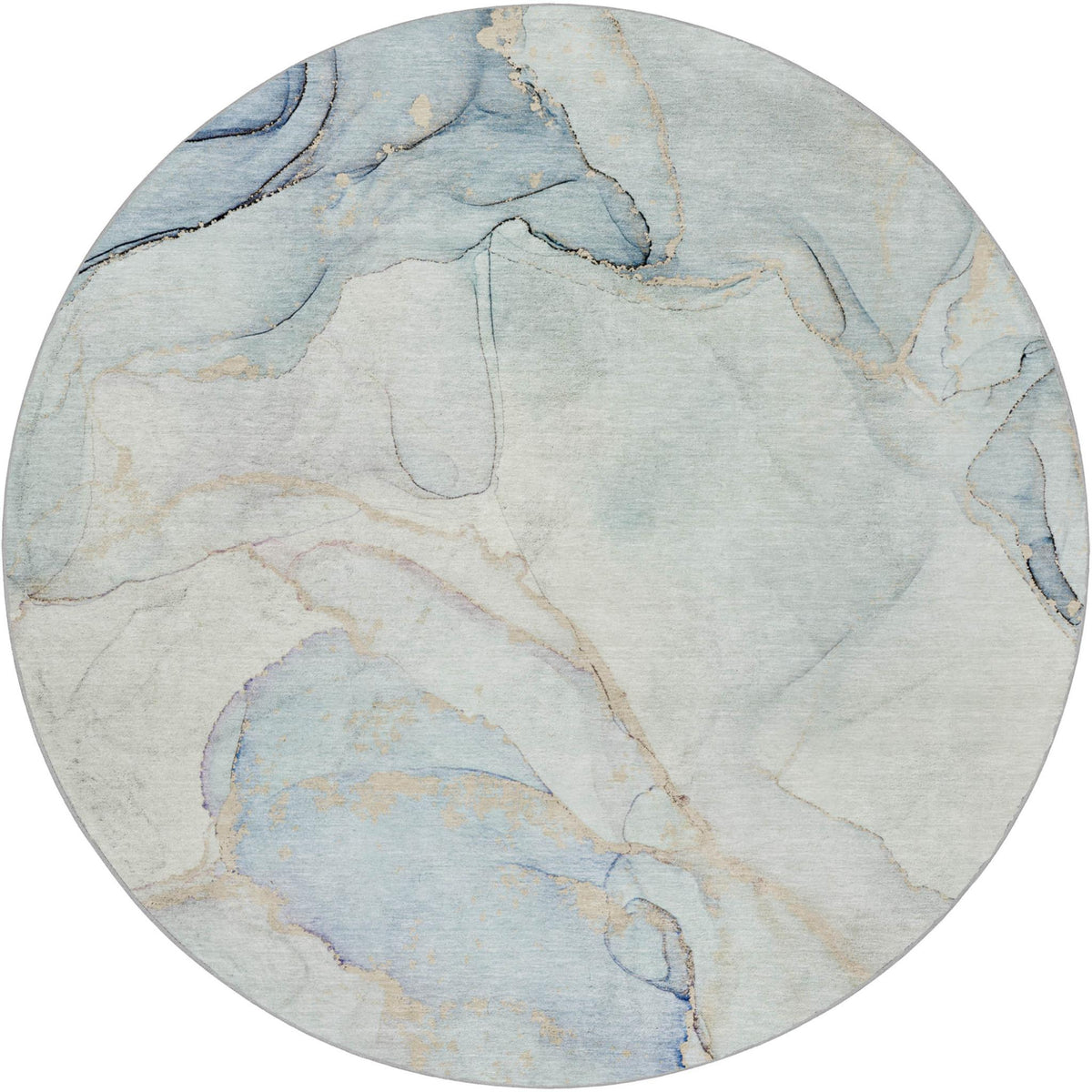 8' Sky Blue And Blue Abstract Shag Washable Round Rug With UV Protection - HomeRoots - Flyclothing LLC
