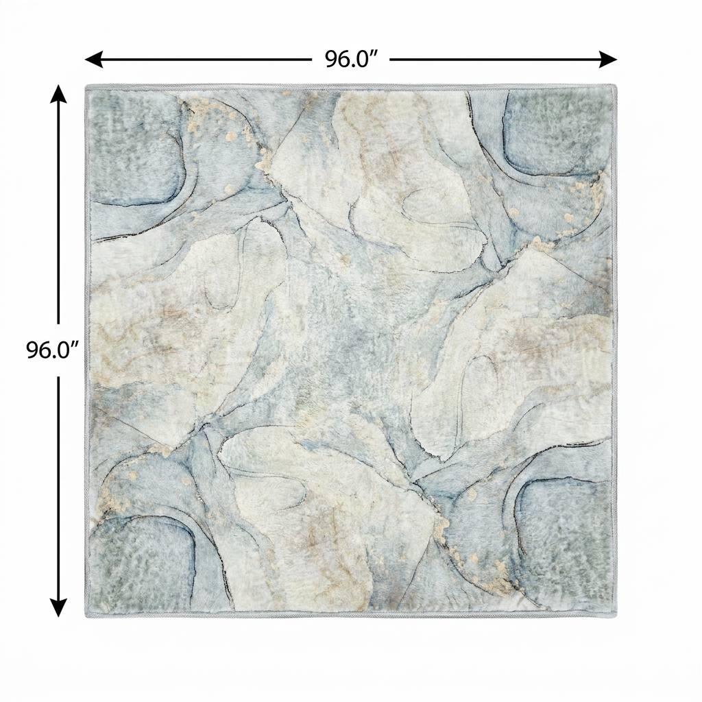 8' Sky Blue And Blue Abstract Shag Washable Round Rug With UV Protection - HomeRoots - Flyclothing LLC