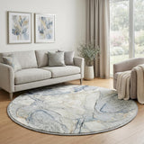 8' Sky Blue And Blue Abstract Shag Washable Round Rug With UV Protection - HomeRoots - Flyclothing LLC