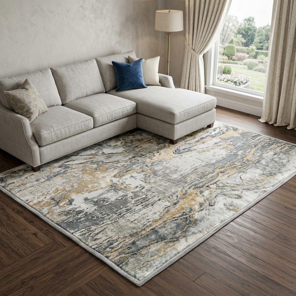 8' X 10' Sky Blue And Blue Abstract Shag Washable Area Rug With UV Protection - HomeRoots - Flyclothing LLC
