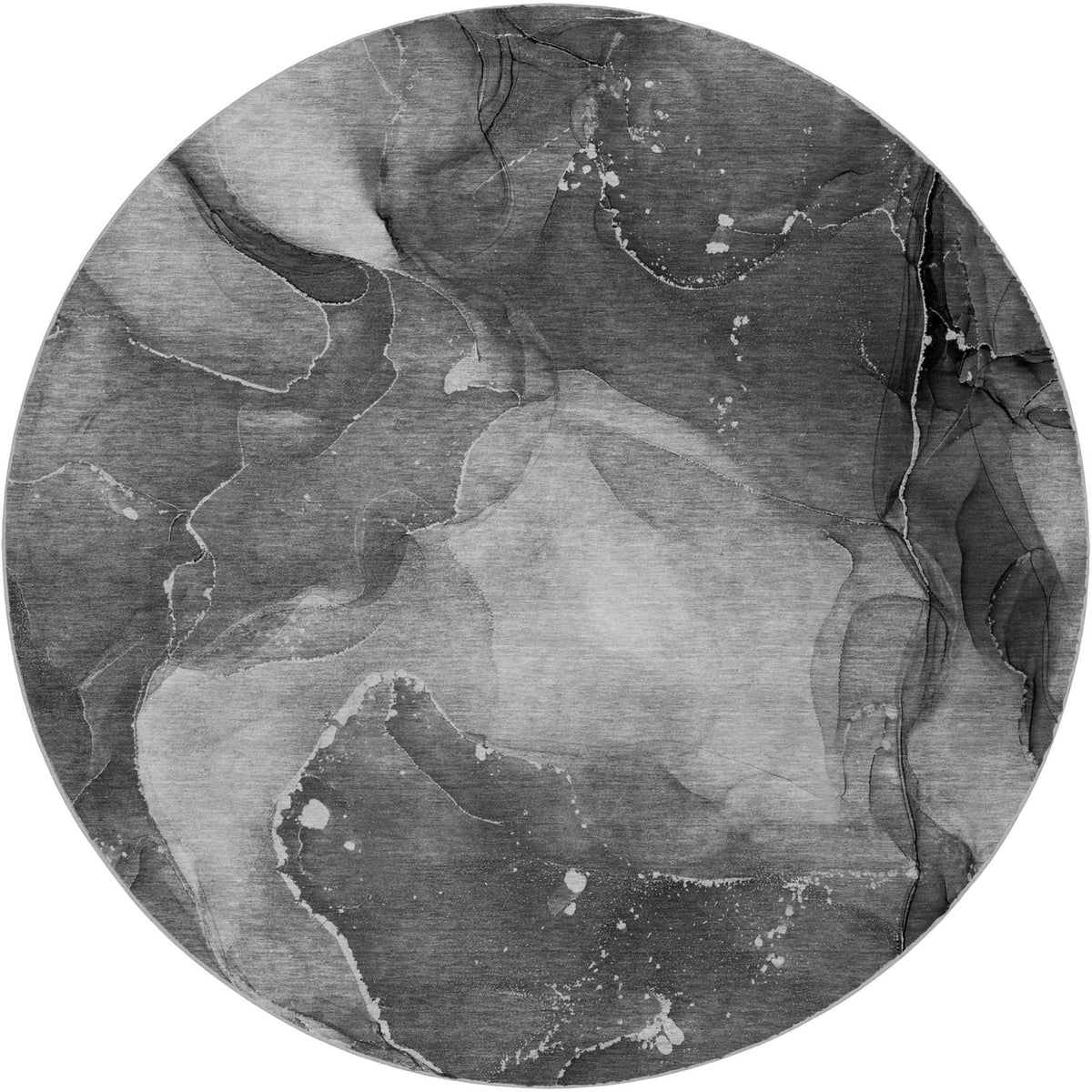 8' Gray And Charcoal Abstract Shag Washable Round Rug With UV Protection - HomeRoots - Flyclothing LLC