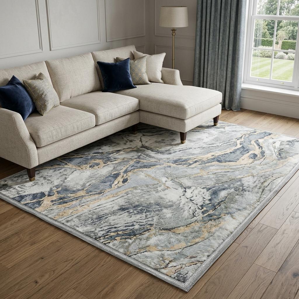 9' X 12' Sky Blue And Blue Abstract Shag Washable Area Rug With UV Protection - HomeRoots - Flyclothing LLC