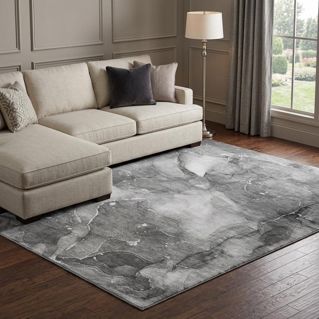 8' X 10' Gray And Charcoal Abstract Shag Washable Area Rug With UV Protection - HomeRoots - Flyclothing LLC