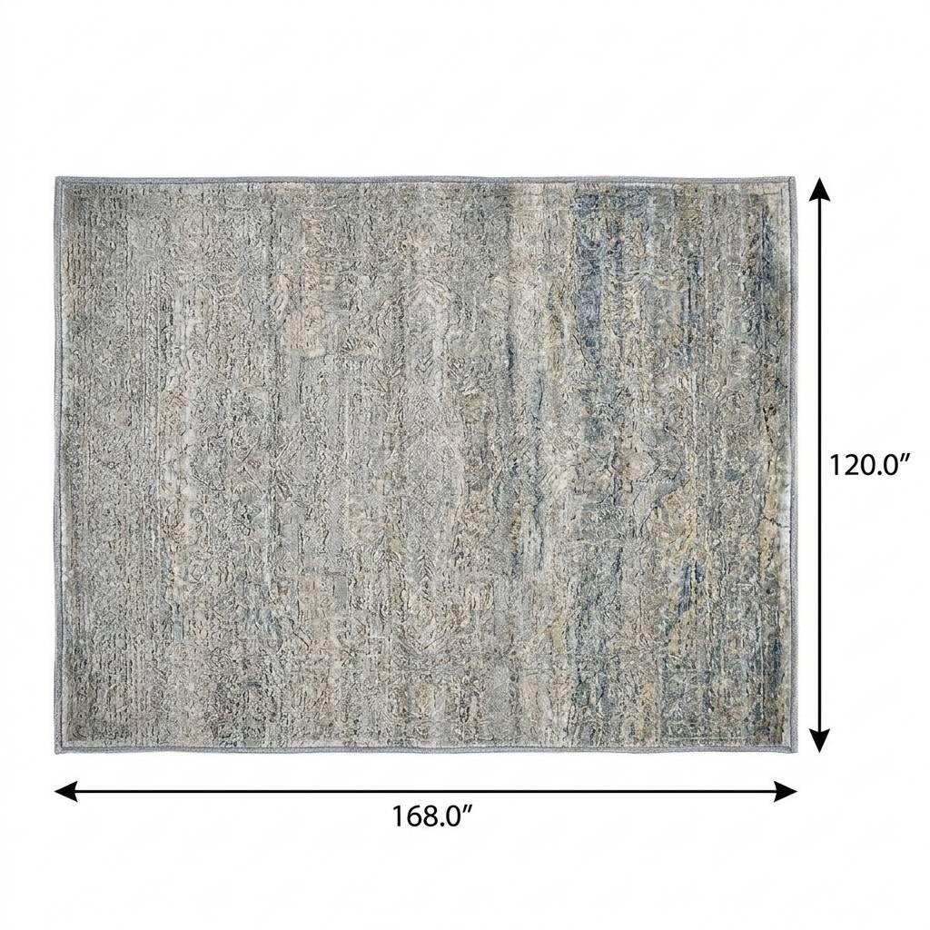 10' X 14' Sky Blue And Blue Abstract Shag Washable Area Rug With UV Protection - HomeRoots - Flyclothing LLC