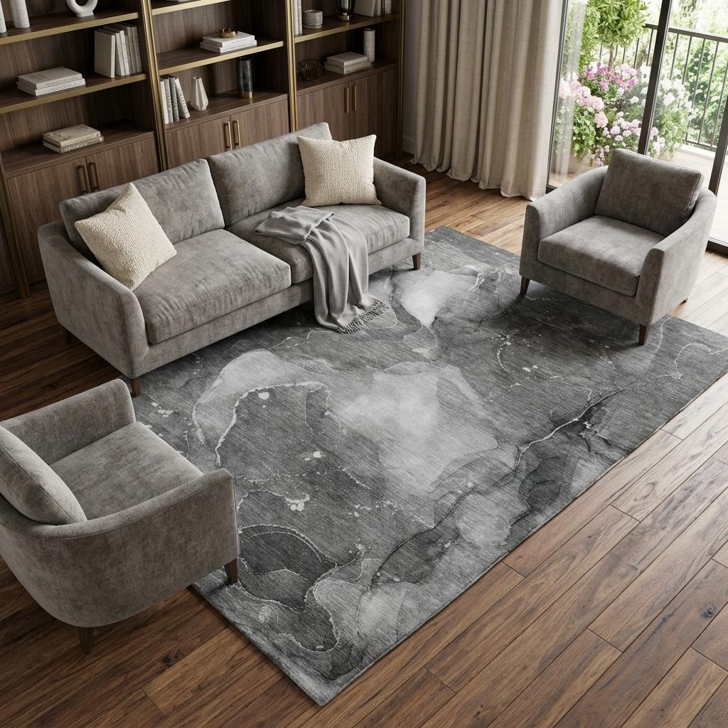 9' X 12' Gray And Charcoal Abstract Shag Washable Area Rug With UV Protection - HomeRoots - Flyclothing LLC