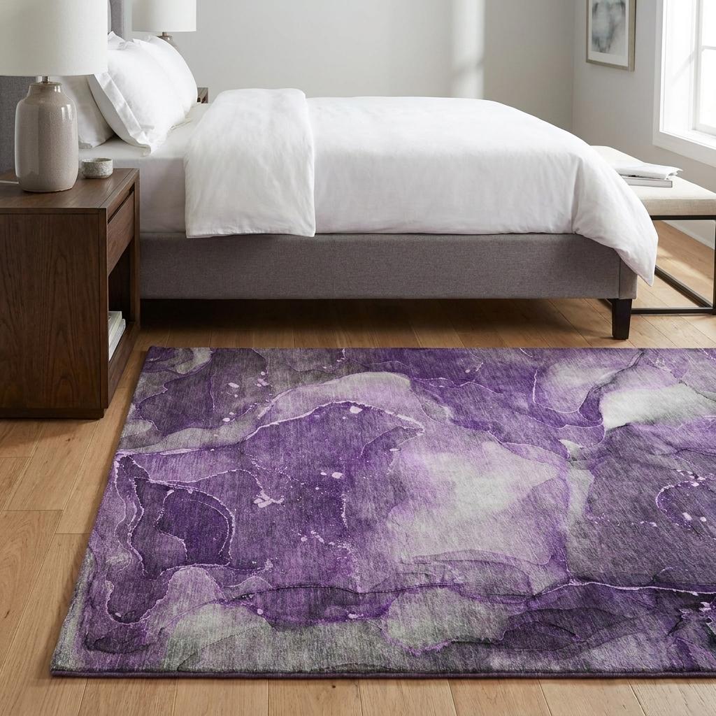 3' X 5' Purple And Gray Abstract Shag Washable Area Rug With UV Protection - HomeRoots - Flyclothing LLC