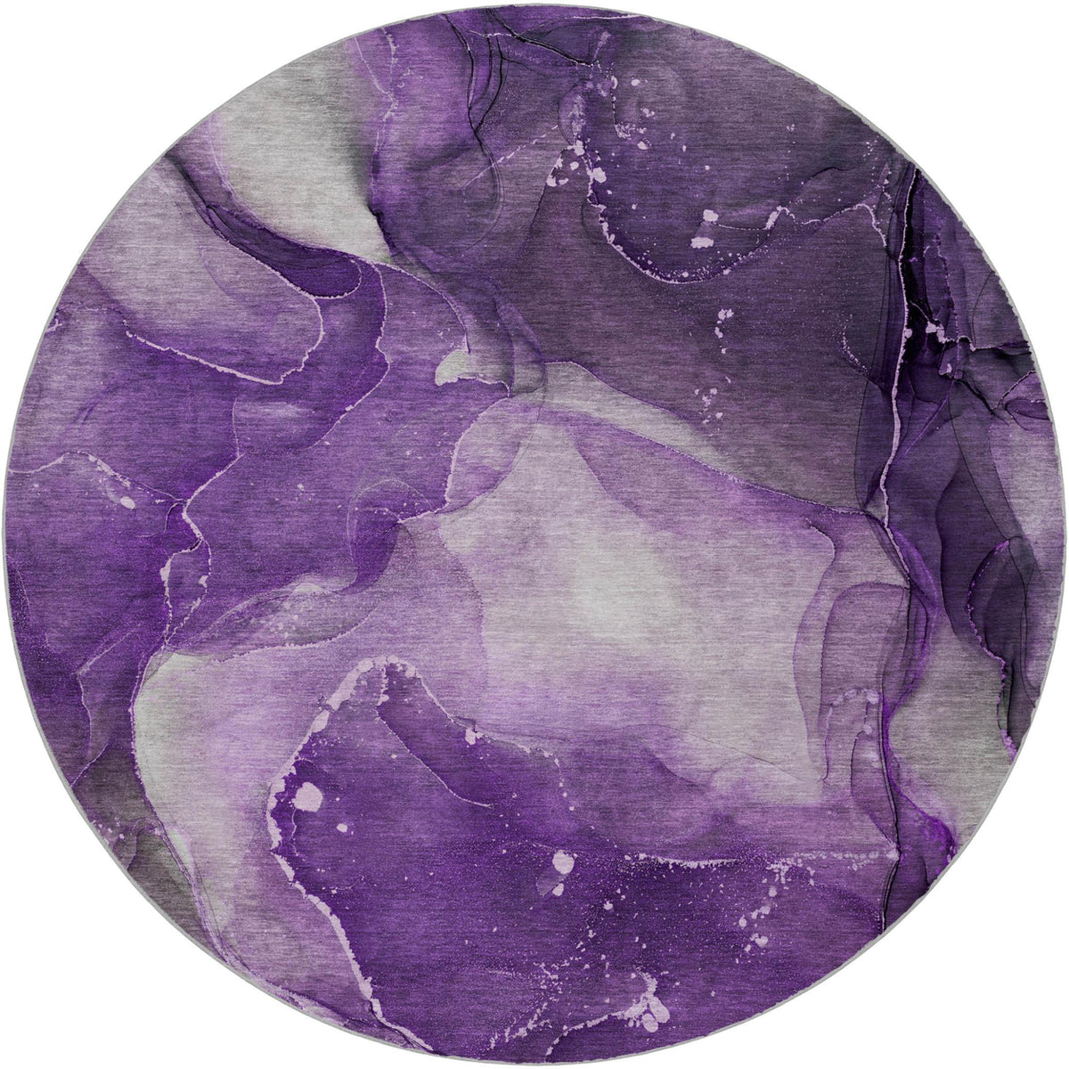 8' Purple And Gray Abstract Shag Washable Round Rug With UV Protection - HomeRoots - Flyclothing LLC
