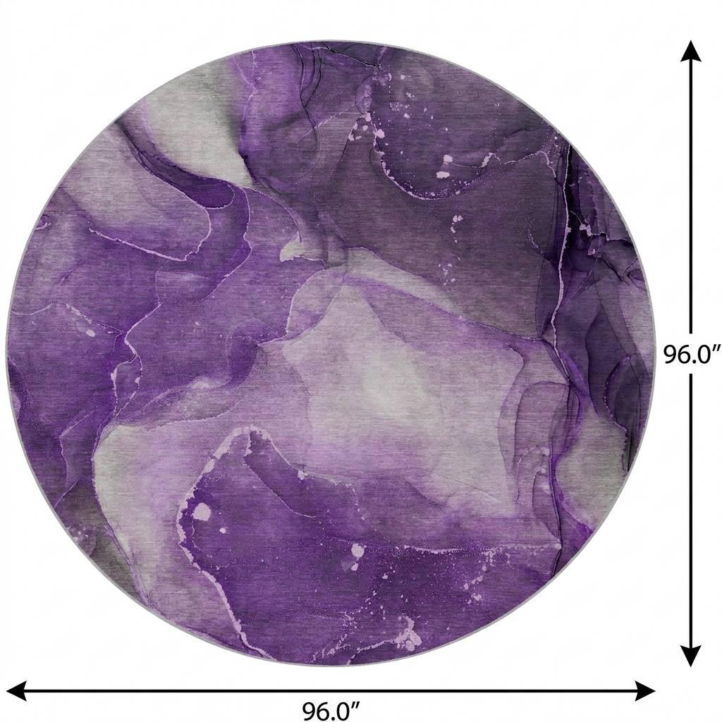8' Purple And Gray Abstract Shag Washable Round Rug With UV Protection - HomeRoots - Flyclothing LLC