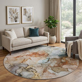 8' Beige And Gray Abstract Shag Washable Round Rug With UV Protection - HomeRoots - Flyclothing LLC