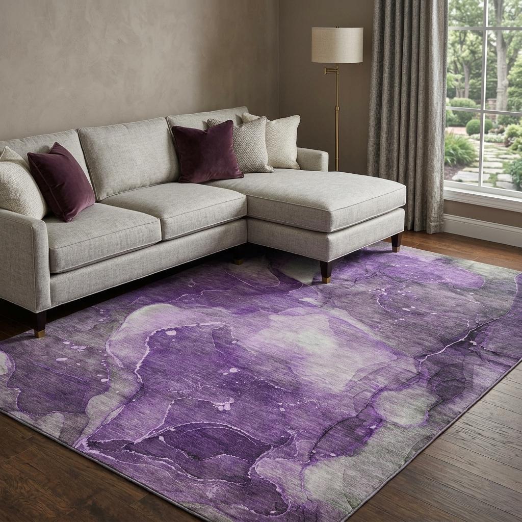 8' X 10' Purple And Gray Abstract Shag Washable Area Rug With UV Protection - HomeRoots - Flyclothing LLC