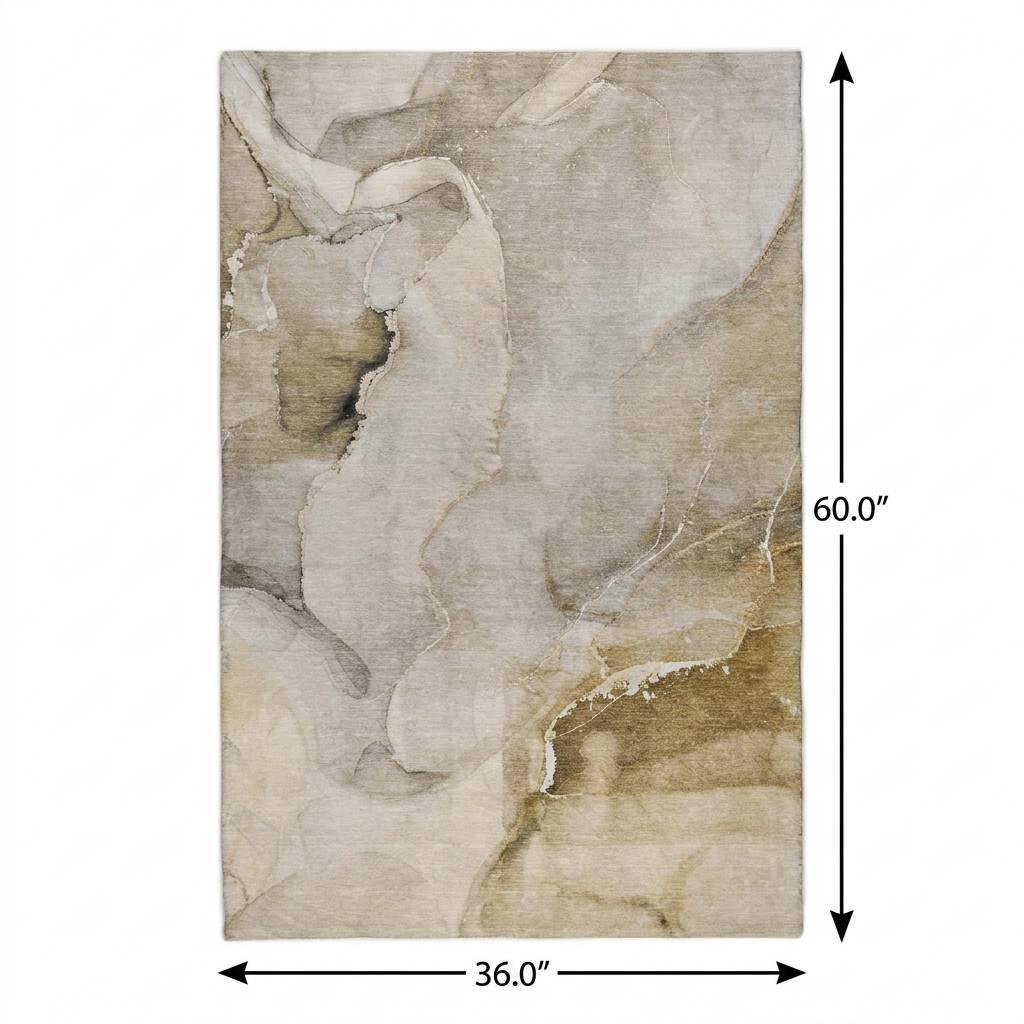 3' X 5' Beige And Brown Abstract Shag Washable Area Rug With UV Protection - HomeRoots - Flyclothing LLC