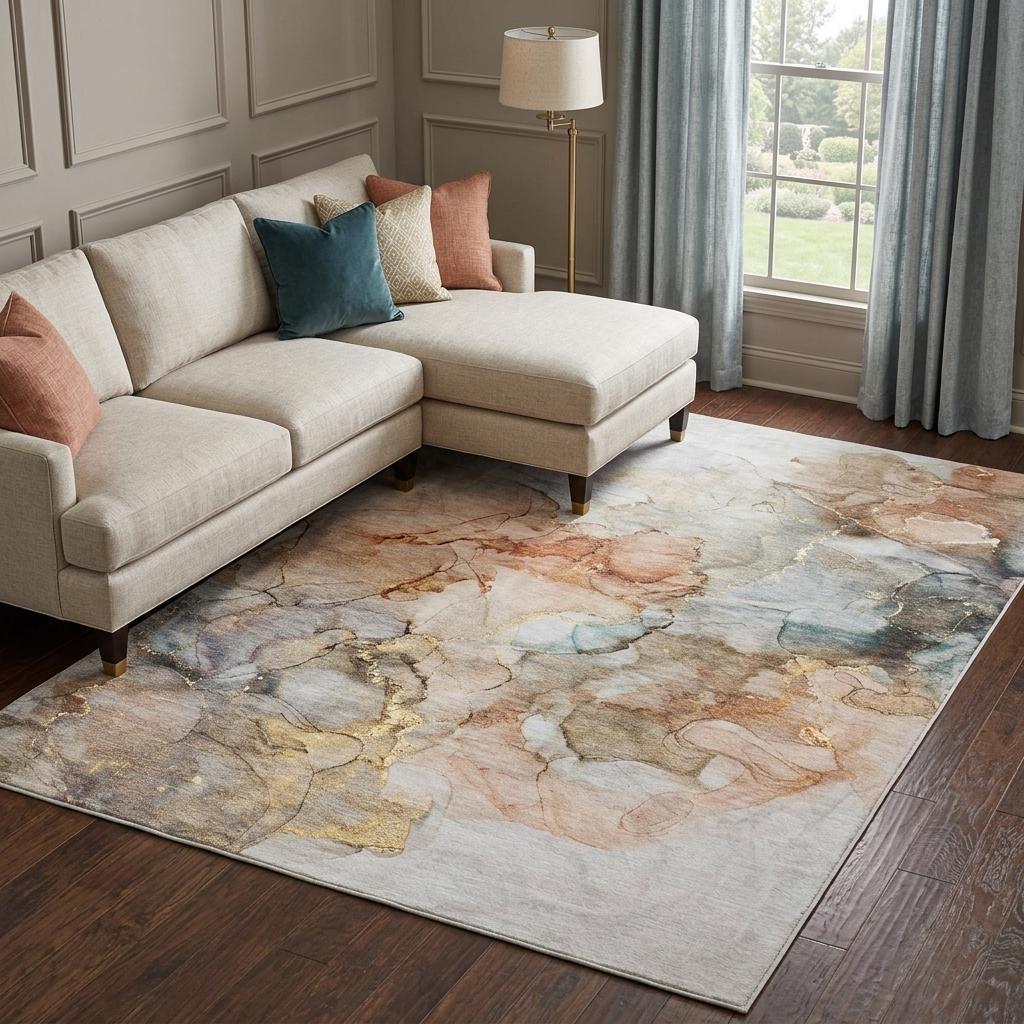 9' X 12' Beige And Gray Abstract Shag Washable Area Rug With UV Protection - HomeRoots - Flyclothing LLC