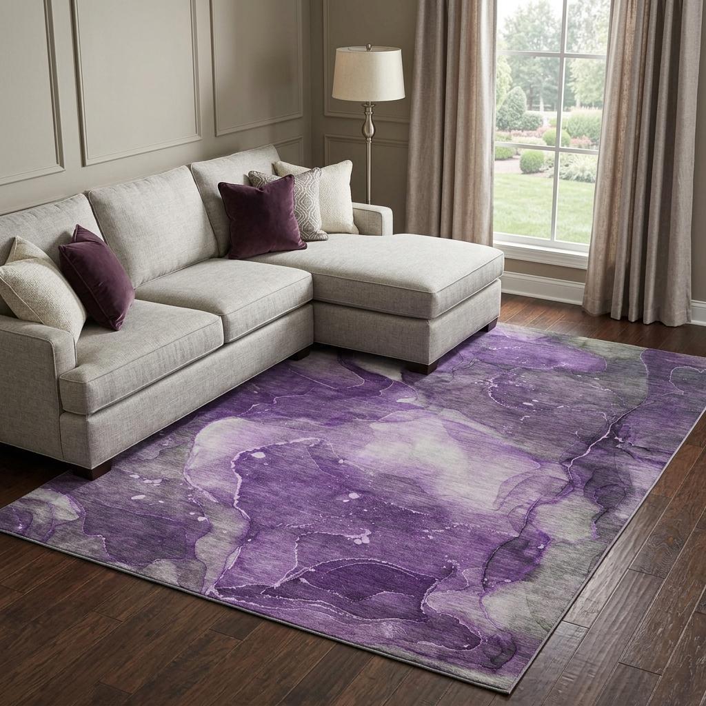 10' X 14' Purple And Gray Abstract Shag Washable Area Rug With UV Protection - HomeRoots - Flyclothing LLC