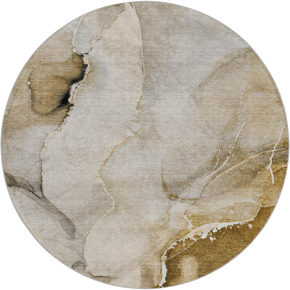 8' Beige And Brown Abstract Shag Washable Round Rug With UV Protection - HomeRoots - Flyclothing LLC