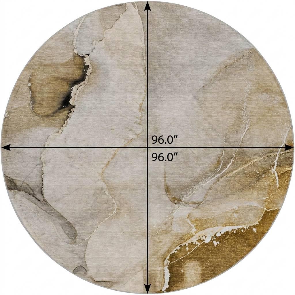 8' Beige And Brown Abstract Shag Washable Round Rug With UV Protection - HomeRoots - Flyclothing LLC