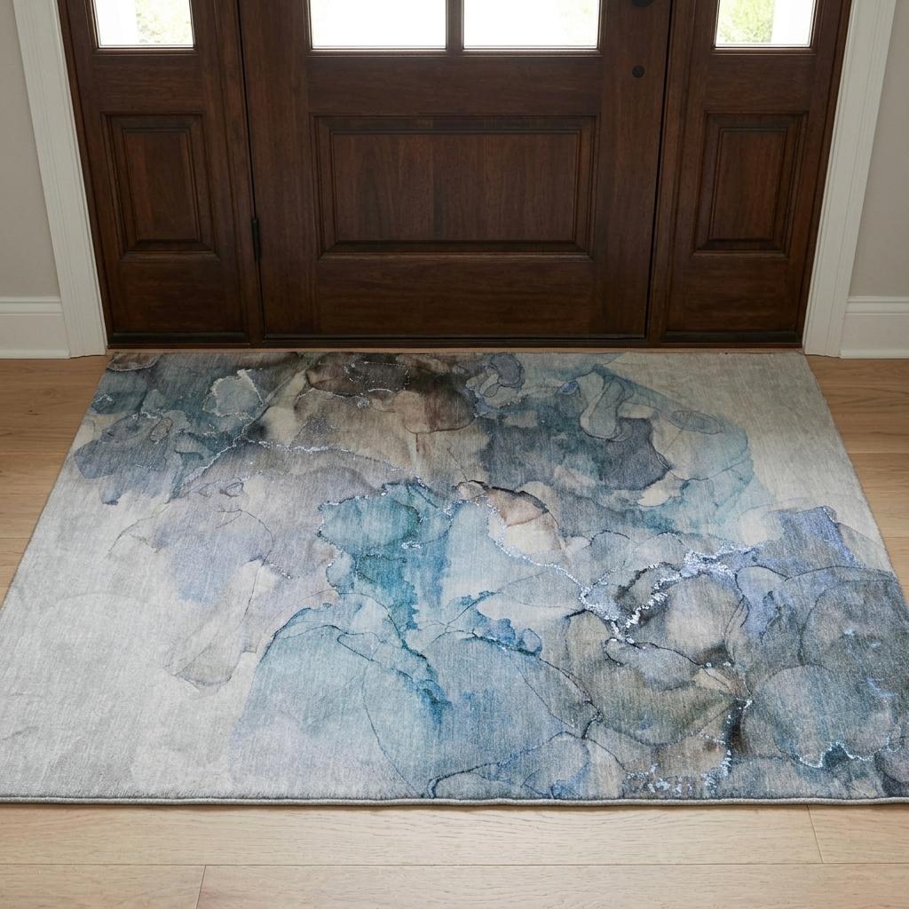 3' X 5' Blue And Denim Blue Abstract Shag Washable Area Rug With UV Protection - HomeRoots - Flyclothing LLC