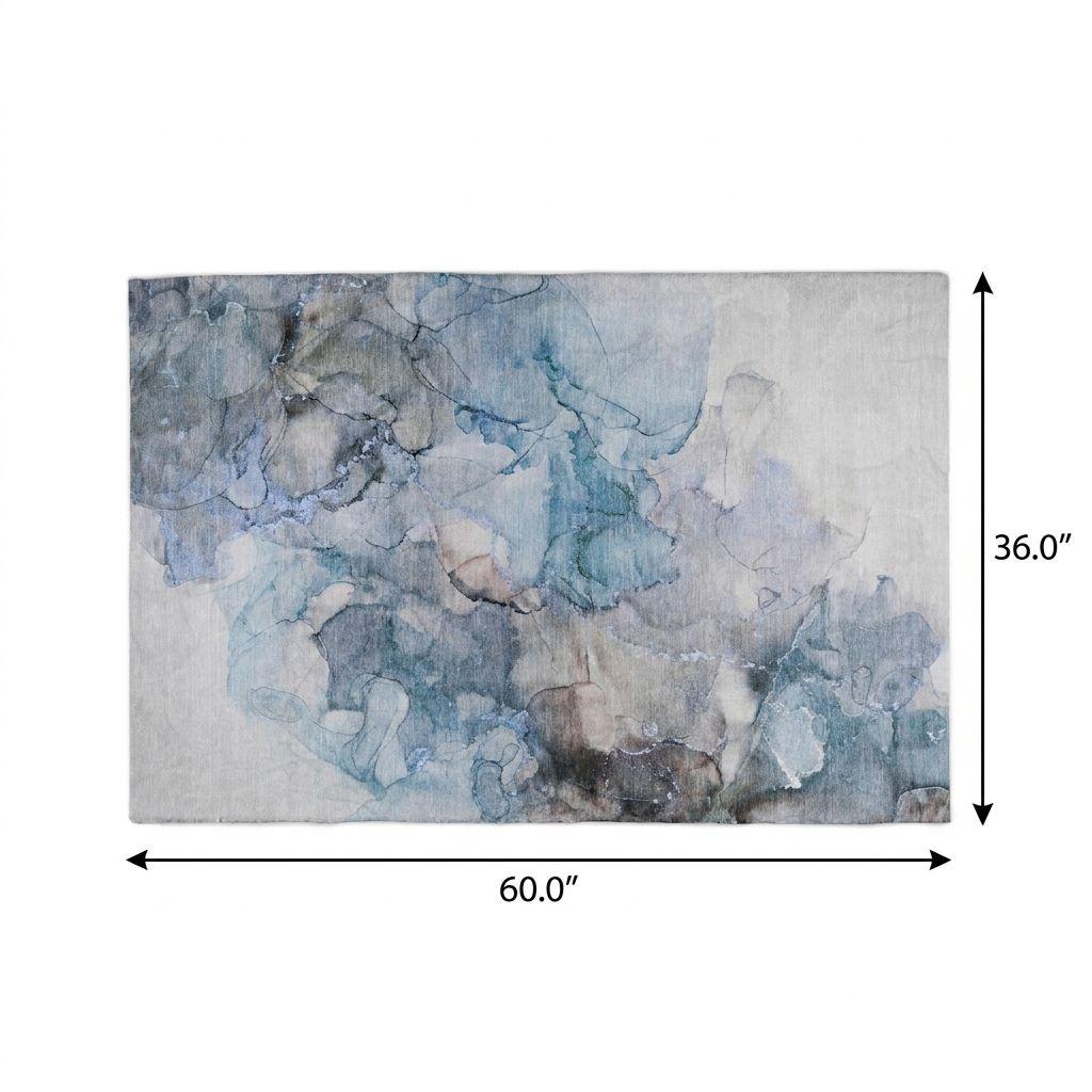 3' X 5' Blue And Denim Blue Abstract Shag Washable Area Rug With UV Protection - HomeRoots - Flyclothing LLC
