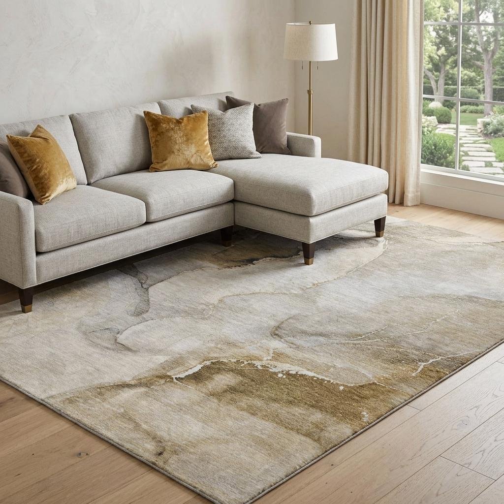 8' X 10' Beige And Brown Abstract Shag Washable Area Rug With UV Protection - HomeRoots - Flyclothing LLC
