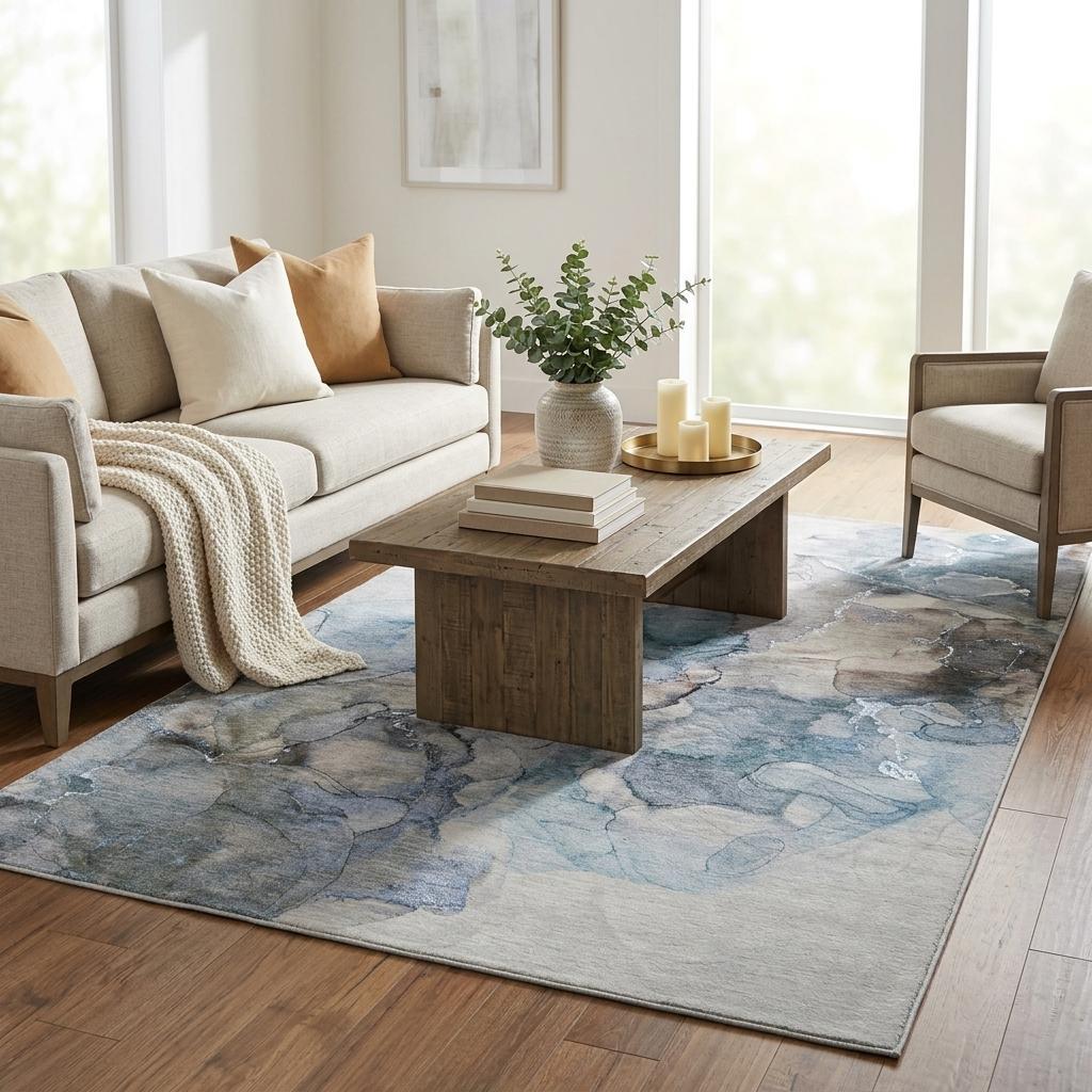 5' X 8' Blue And Denim Blue Abstract Shag Washable Area Rug With UV Protection - HomeRoots - Flyclothing LLC
