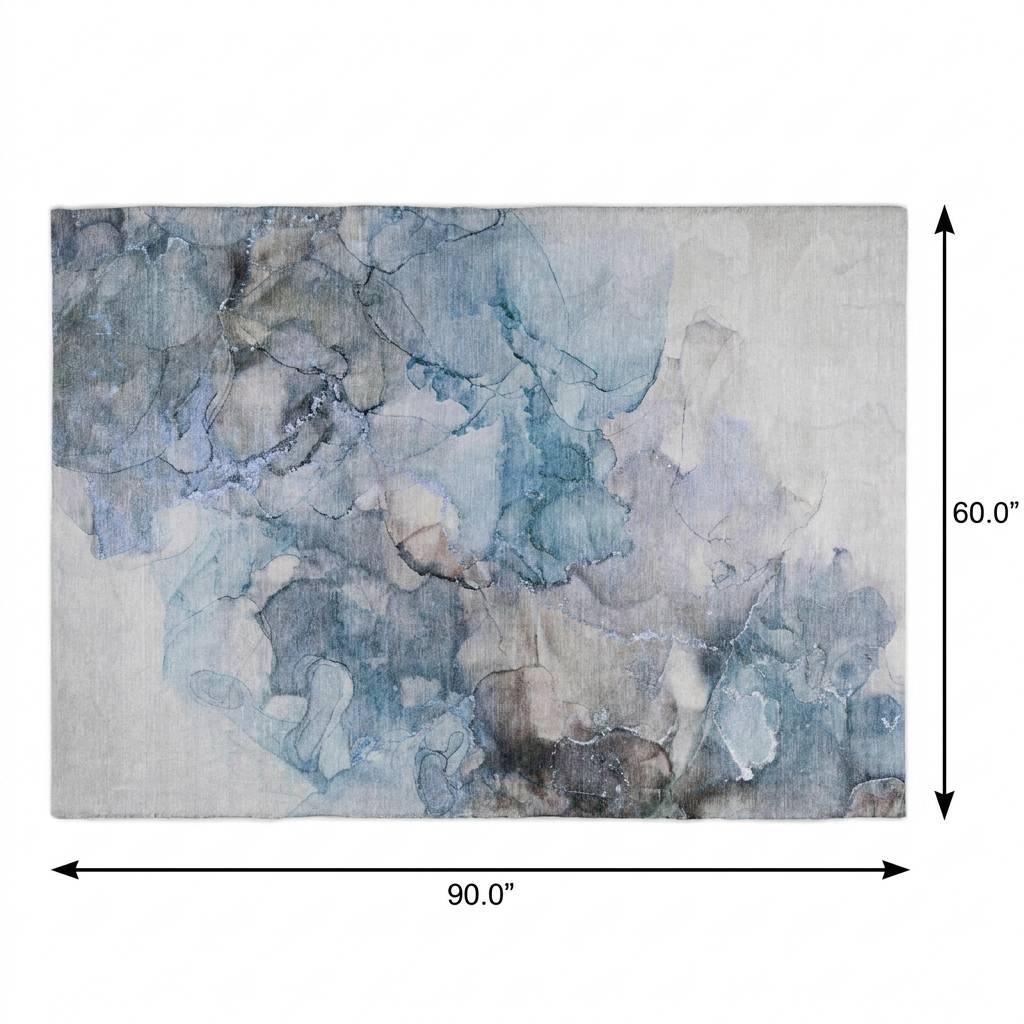 5' X 8' Blue And Denim Blue Abstract Shag Washable Area Rug With UV Protection - HomeRoots - Flyclothing LLC