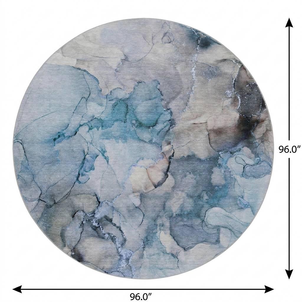 8' Blue And Denim Blue Abstract Shag Washable Round Rug With UV Protection - HomeRoots - Flyclothing LLC