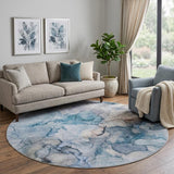 8' Blue And Denim Blue Abstract Shag Washable Round Rug With UV Protection - HomeRoots - Flyclothing LLC