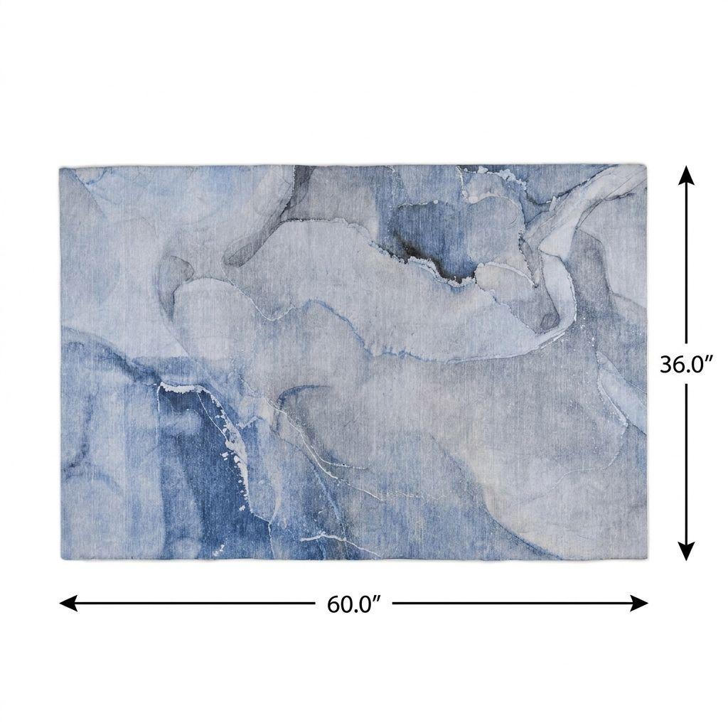3' X 5' Blue And Denim Blue Abstract Shag Washable Area Rug With UV Protection - HomeRoots - Flyclothing LLC