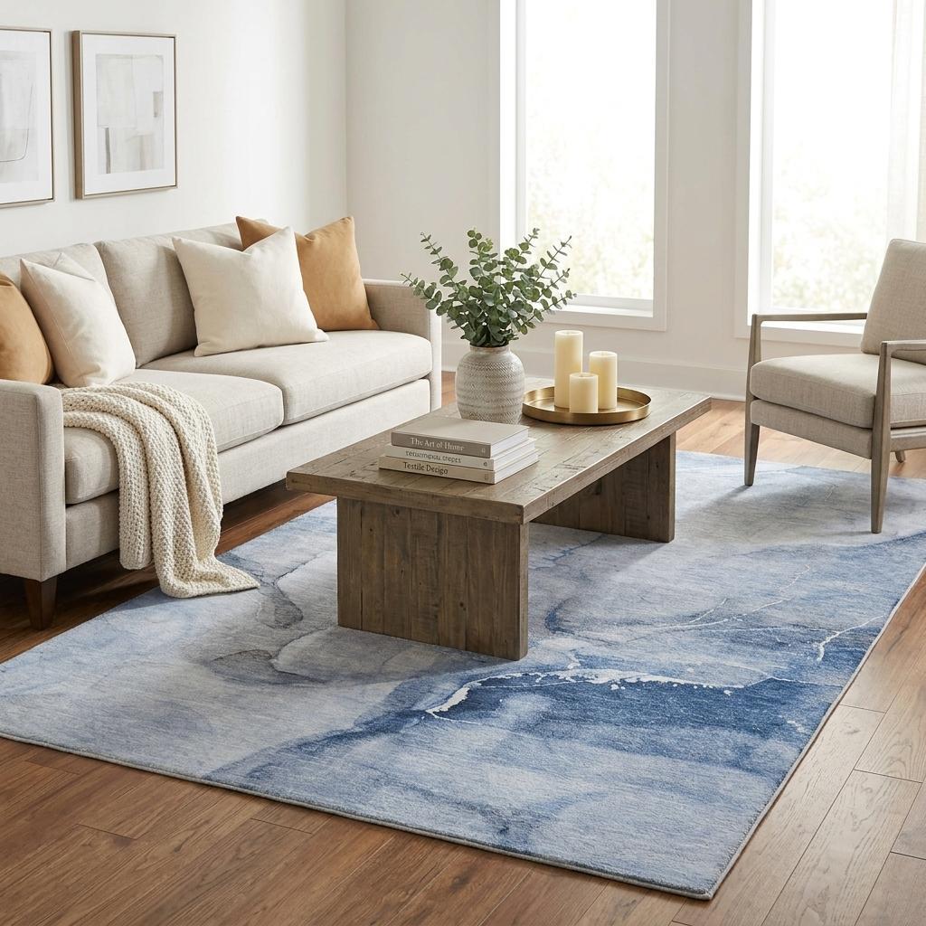 5' X 8' Blue And Denim Blue Abstract Shag Washable Area Rug With UV Protection - HomeRoots - Flyclothing LLC