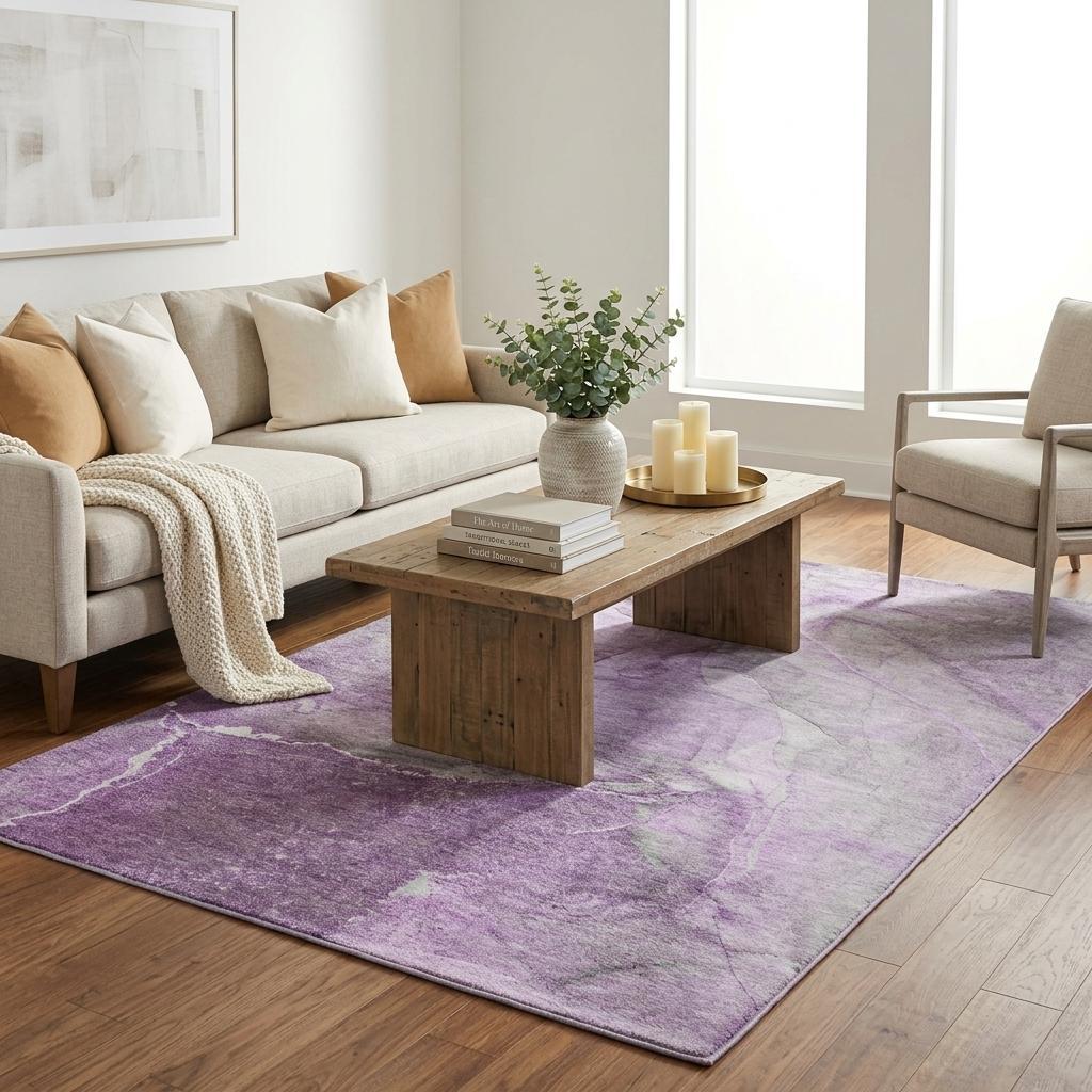 5' X 8' Lilac And Purple Abstract Shag Washable Area Rug With UV Protection - HomeRoots - Flyclothing LLC
