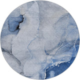8' Blue And Denim Blue Abstract Shag Washable Round Rug With UV Protection - HomeRoots - Flyclothing LLC