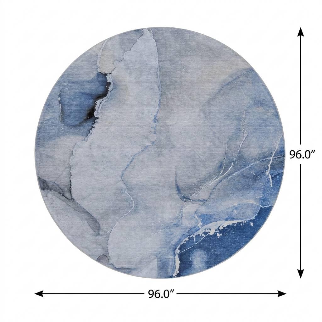 8' Blue And Denim Blue Abstract Shag Washable Round Rug With UV Protection - HomeRoots - Flyclothing LLC