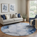 8' Blue And Denim Blue Abstract Shag Washable Round Rug With UV Protection - HomeRoots - Flyclothing LLC