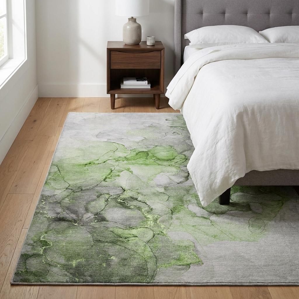 3' X 5' Green And Lime Green Abstract Shag Washable Area Rug With UV Protection - HomeRoots - Flyclothing LLC