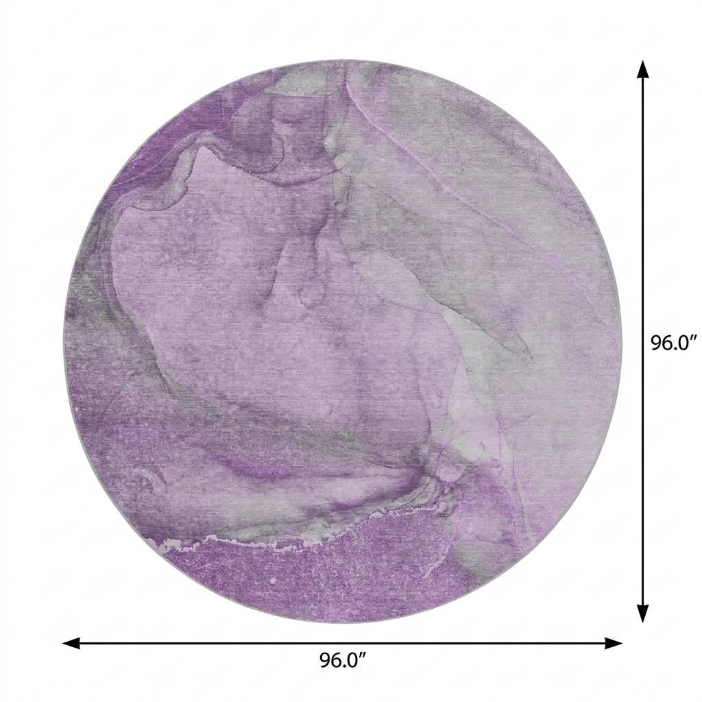 8' Lilac And Purple Abstract Shag Washable Round Rug With UV Protection - HomeRoots - Flyclothing LLC