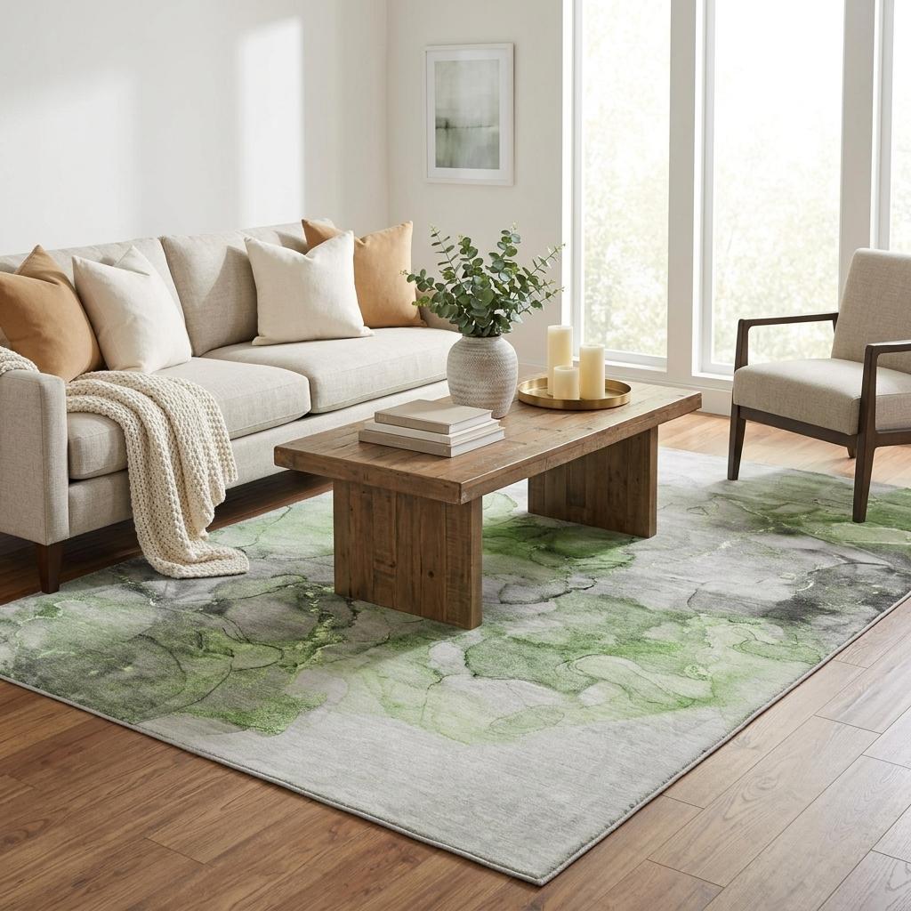 5' X 8' Green And Lime Green Abstract Shag Washable Area Rug With UV Protection - HomeRoots - Flyclothing LLC