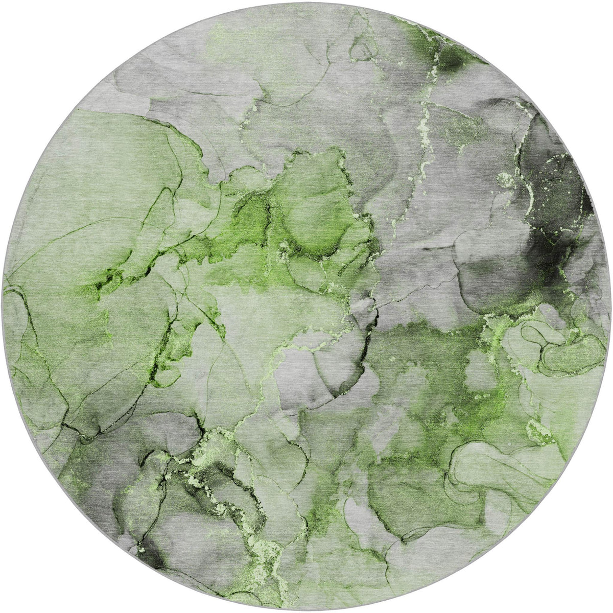8' Green And Lime Green Abstract Shag Washable Round Rug With UV Protection - HomeRoots - Flyclothing LLC