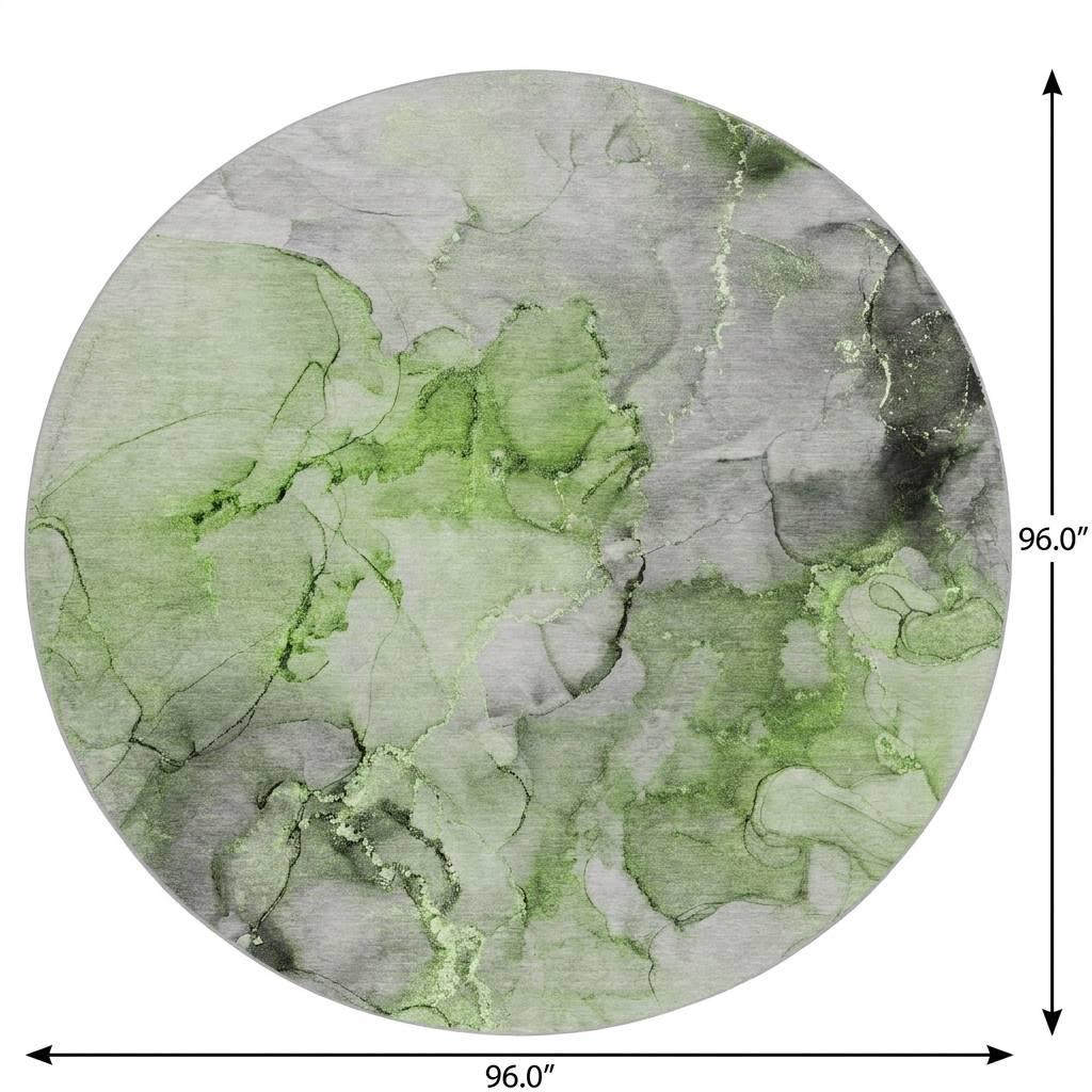 8' Green And Lime Green Abstract Shag Washable Round Rug With UV Protection - HomeRoots - Flyclothing LLC