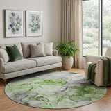 8' Green And Lime Green Abstract Shag Washable Round Rug With UV Protection - HomeRoots - Flyclothing LLC