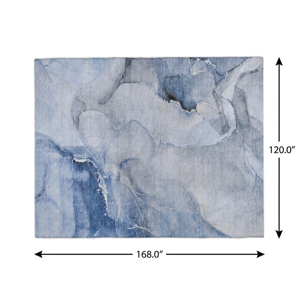 10' X 14' Blue And Denim Blue Abstract Shag Washable Area Rug With UV Protection - HomeRoots - Flyclothing LLC