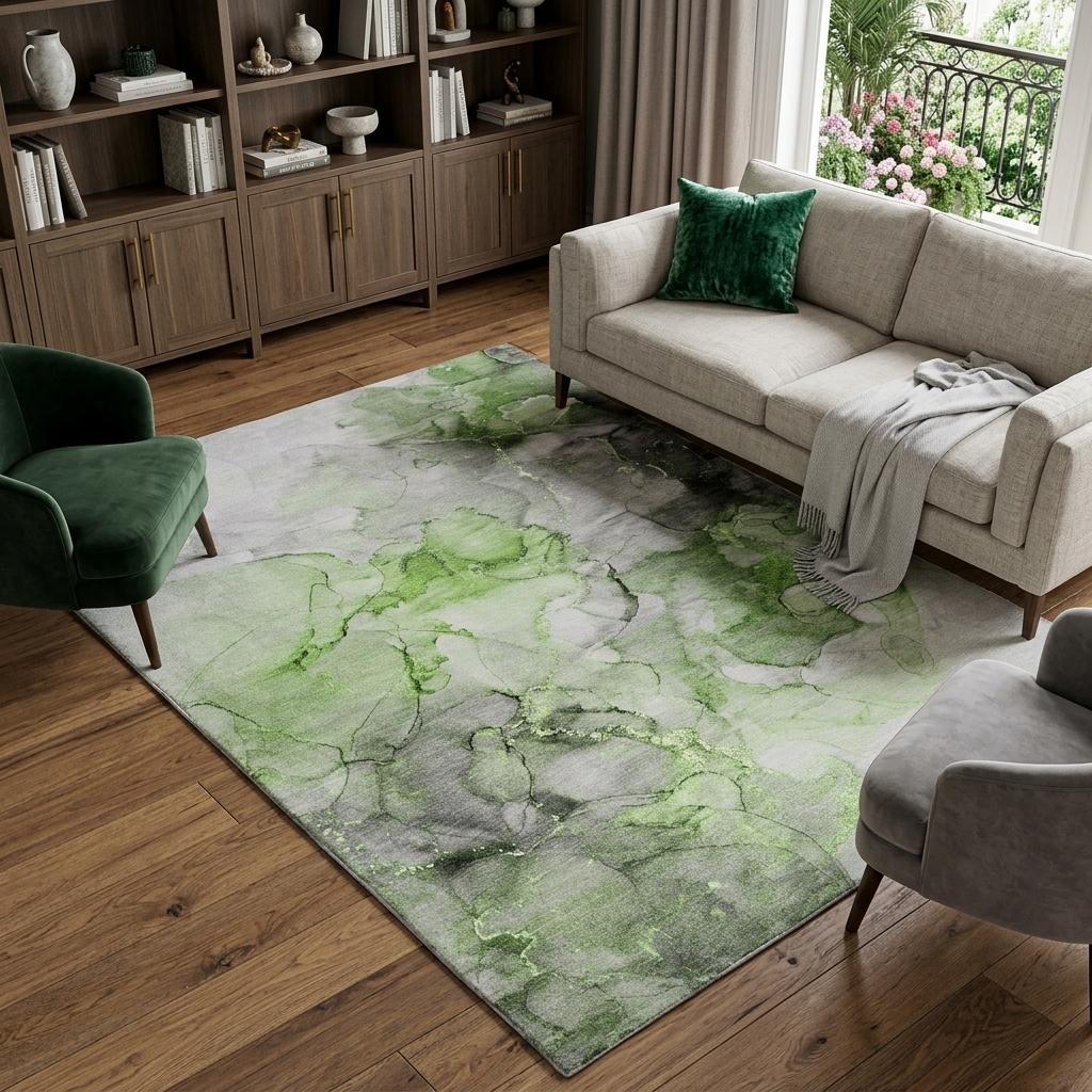 8' X 10' Green And Lime Green Abstract Shag Washable Area Rug With UV Protection - HomeRoots - Flyclothing LLC