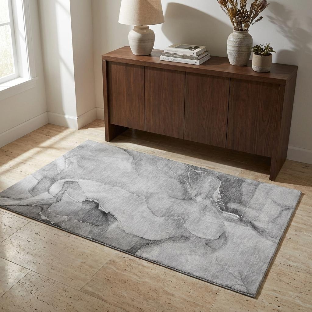 3' X 5' Gray And Silver Abstract Shag Washable Area Rug With UV Protection - HomeRoots - Flyclothing LLC