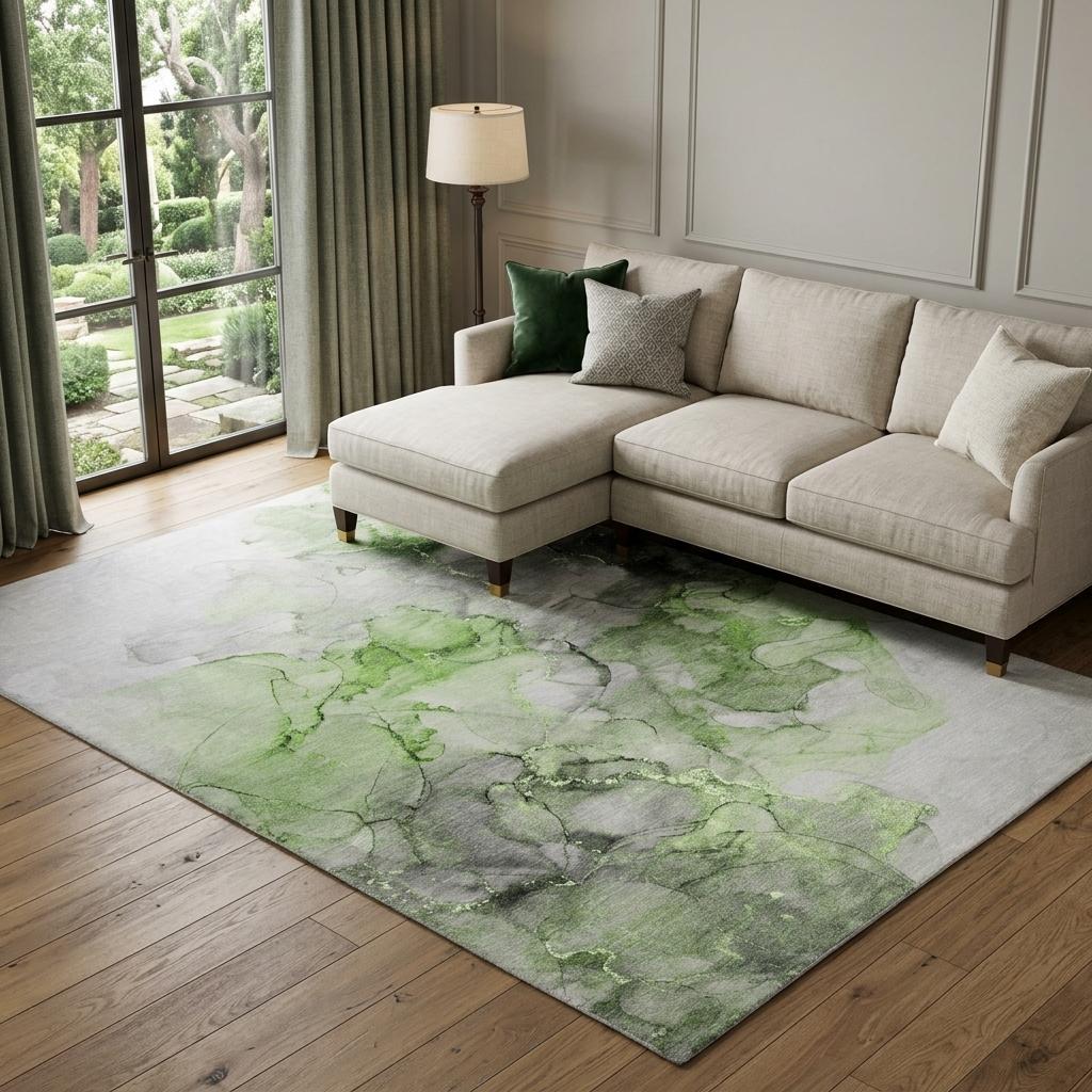 9' X 12' Green And Lime Green Abstract Shag Washable Area Rug With UV Protection - HomeRoots - Flyclothing LLC