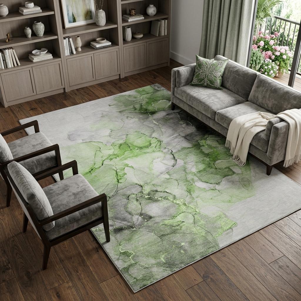 10' X 14' Green And Lime Green Abstract Shag Washable Area Rug With UV Protection - HomeRoots - Flyclothing LLC
