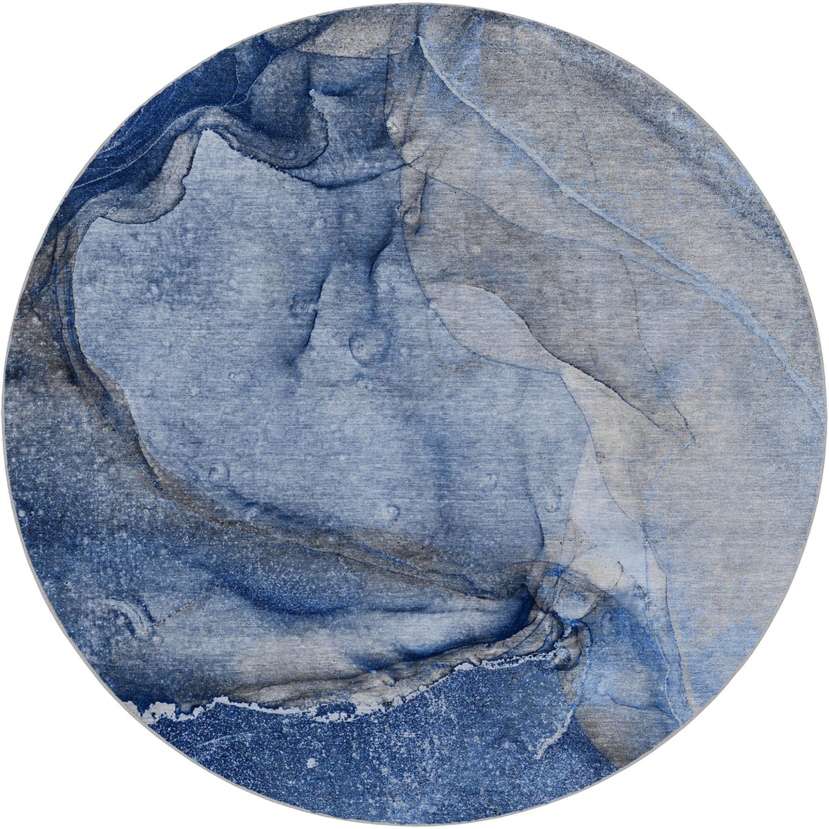 8' Navy Blue And Blue Abstract Shag Washable Round Rug With UV Protection - HomeRoots - Flyclothing LLC