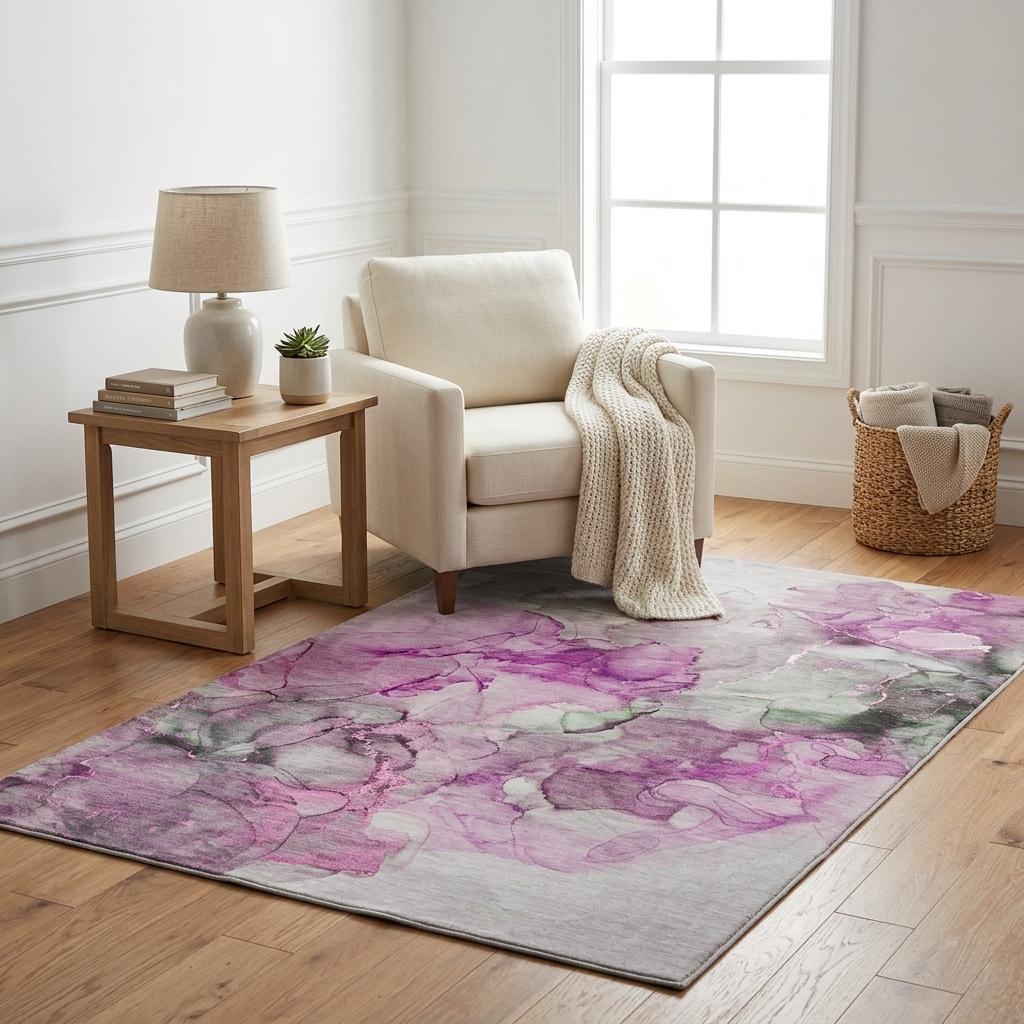 5' X 8' Pink And Blush Abstract Shag Washable Area Rug With UV Protection - HomeRoots - Flyclothing LLC