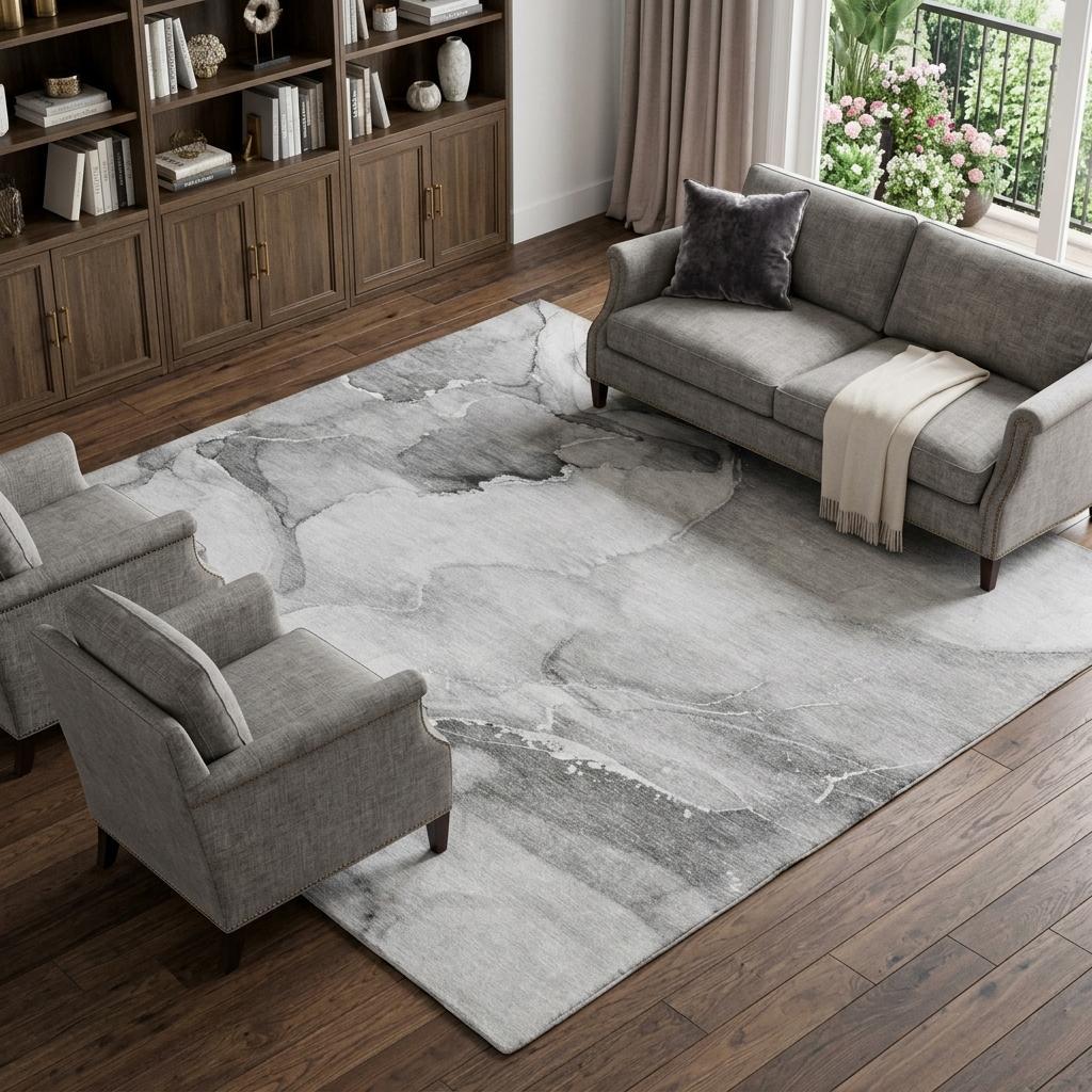 9' X 12' Gray And Silver Abstract Shag Washable Area Rug With UV Protection - HomeRoots - Flyclothing LLC