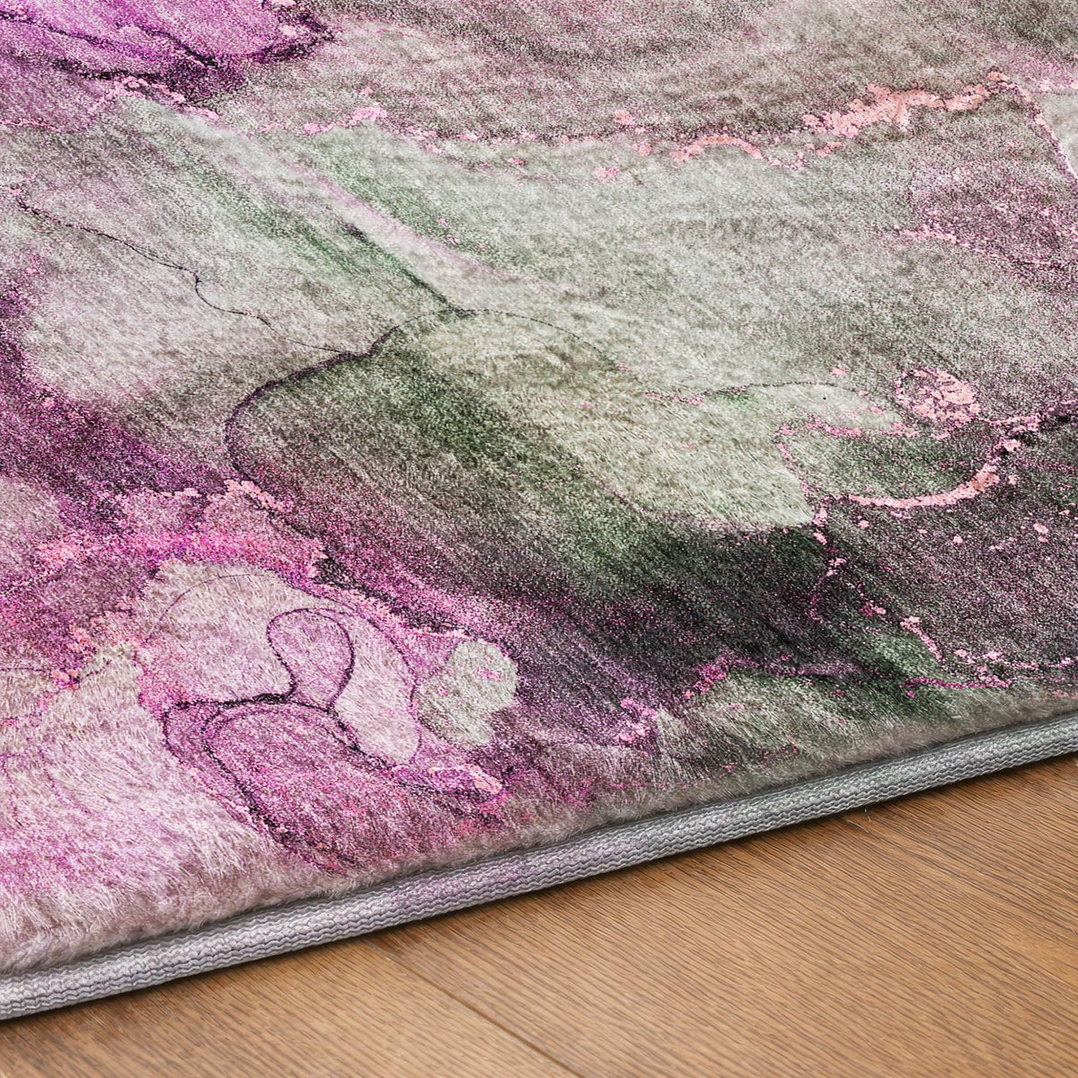 8' Pink And Blush Abstract Shag Washable Round Rug With UV Protection - HomeRoots - Flyclothing LLC